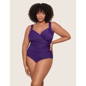 Miraclesuit Sanibel One Piece Bathing Swim Suit Purple Vacation Sz 16 DD